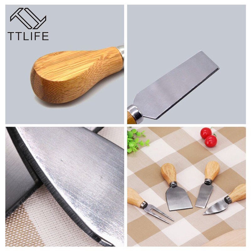 4 st/sset ekträ handtag kniv set ost smör gaffel blad rostfri servis kök ostskärare användbara matlagningsverktyg