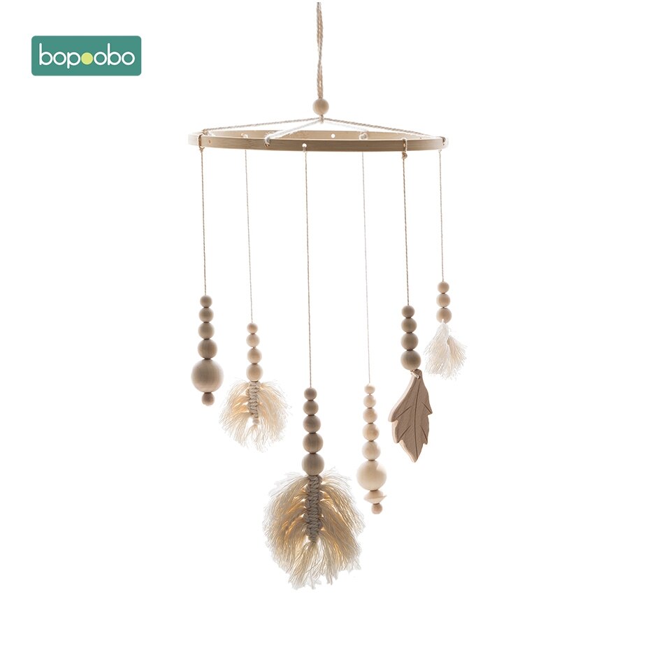 Bopoobo Baby Mobiele Opknoping Rammelaars Speelgoed Wind-Up Music Box Hanger Diy Opknoping Babybedje Mobiele Bed Bel Speelgoed houder Arm Beugel: Woven leaves