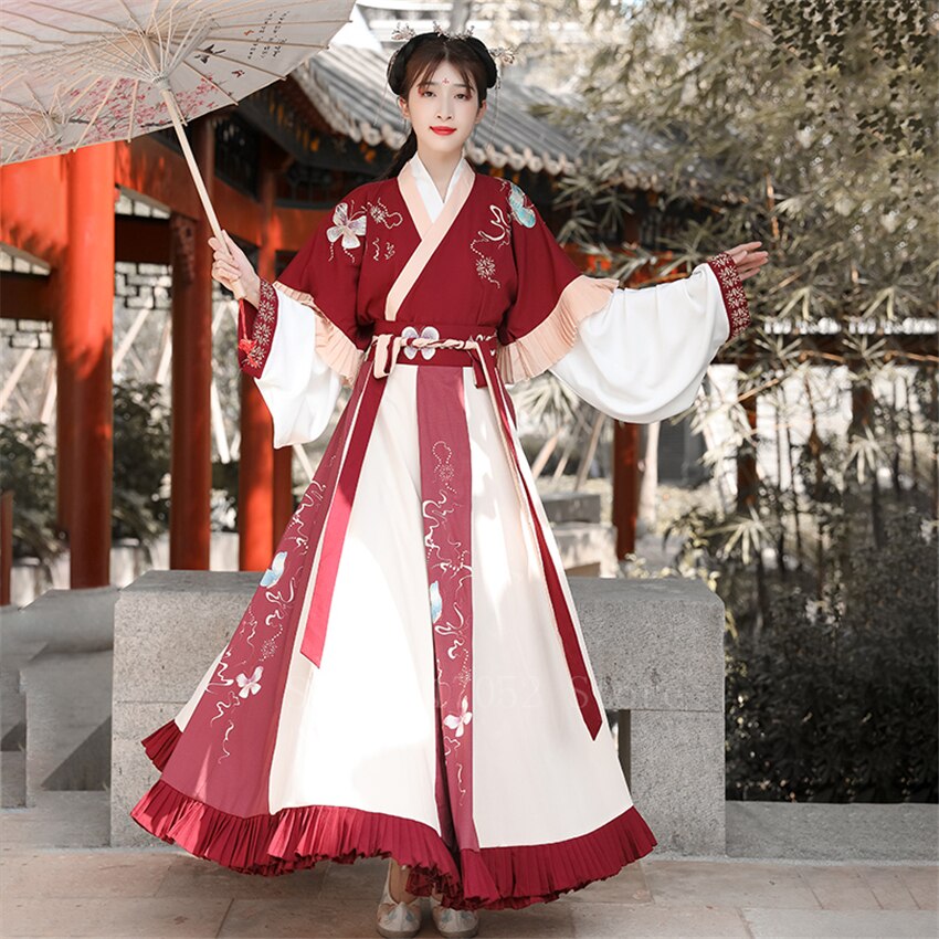 Disfraz chino de hadas ancestrales, vestido Hanfu, Péndulo de 6 metros para mujeres, bordado Retro de la dinastía Ming, traje de de princesa