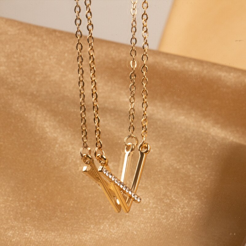MUZHI – collier avec pendentif en forme de V pour femme, bijou Simple en titane et acier, chaîne en strass, ras du cou, d'anniversaire pour fille