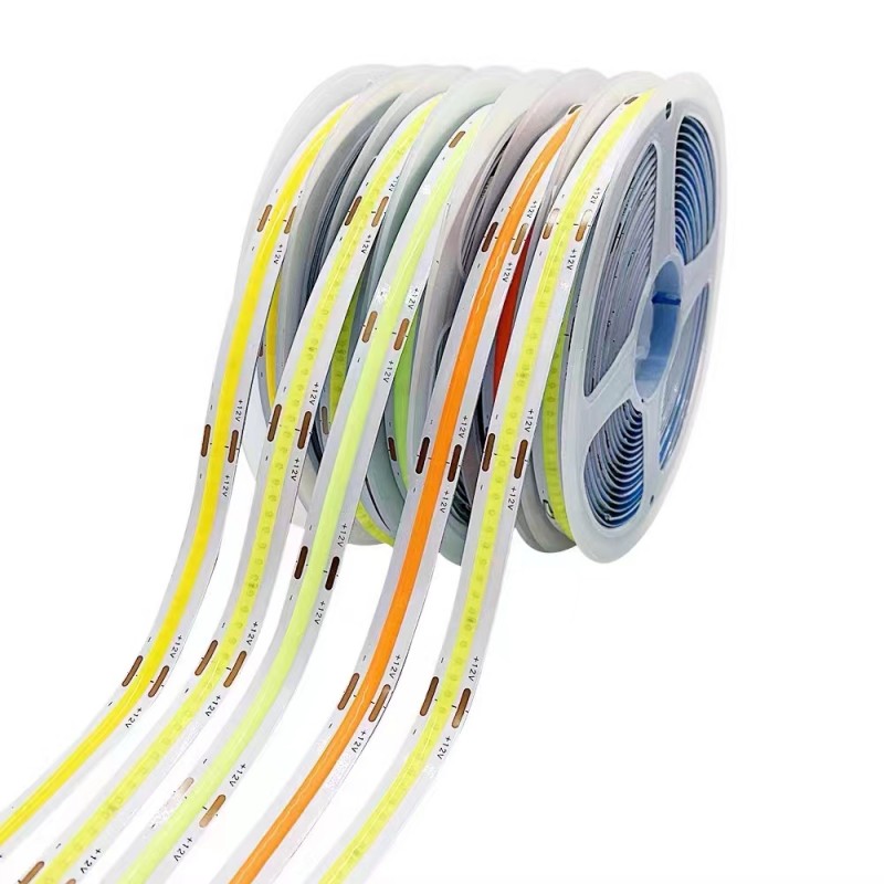 Bande lumineuse LED COB flexible, DC 12V 24V, 8mm, PCB 384 gible/m, rouge/vert/bleu/bleu glacier/rose/or 5m
