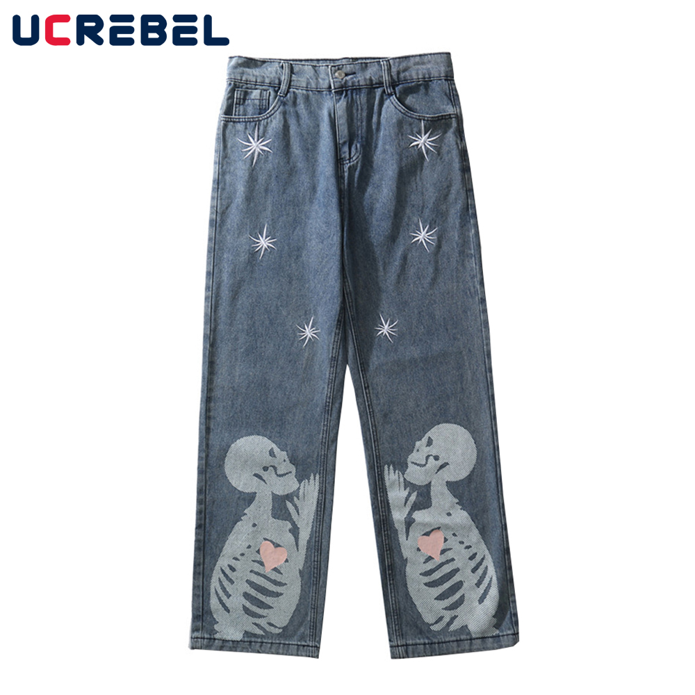 Pantalon en jean à strass pour homme, pantalon en Denim, Streetwear, décontracté, ample, à jambes droites