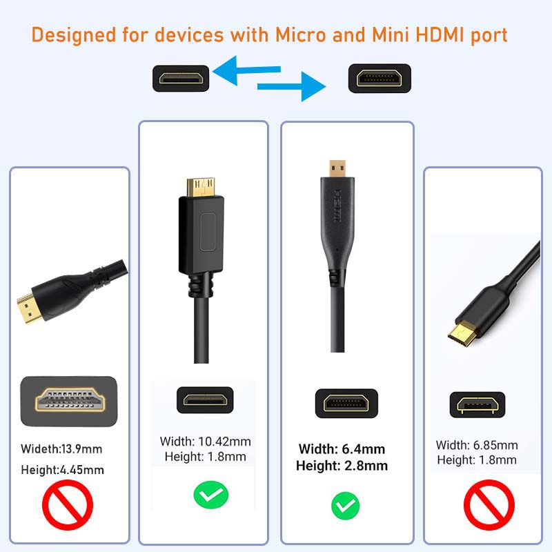 Bidirektionales Mikro-HDMI-auf-Mini-HDMI-Kabel 4K 60Hz Mini-HDMI-auf-Mikro-HDMI-Kabel für GoPro Held Himbeere Pi Retroid Tasche