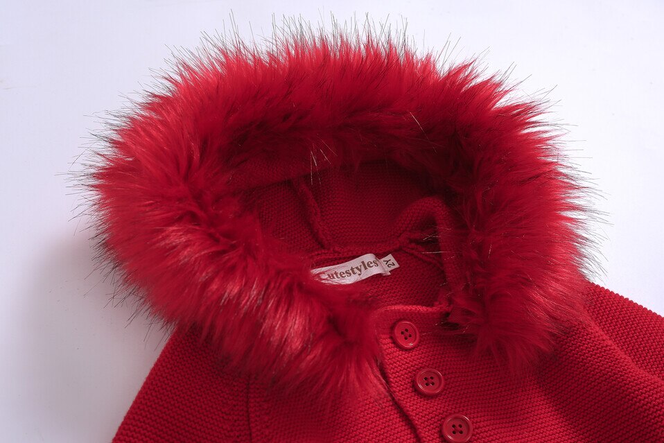 Pettigirl inverno bambino piccolo ragazzi ragazze maglione per bambini rosso staccabile pelliccia sintetica con cappuccio filato di cotone cappotto per bambini capispalla per bambini tutto&#39;ingrosso