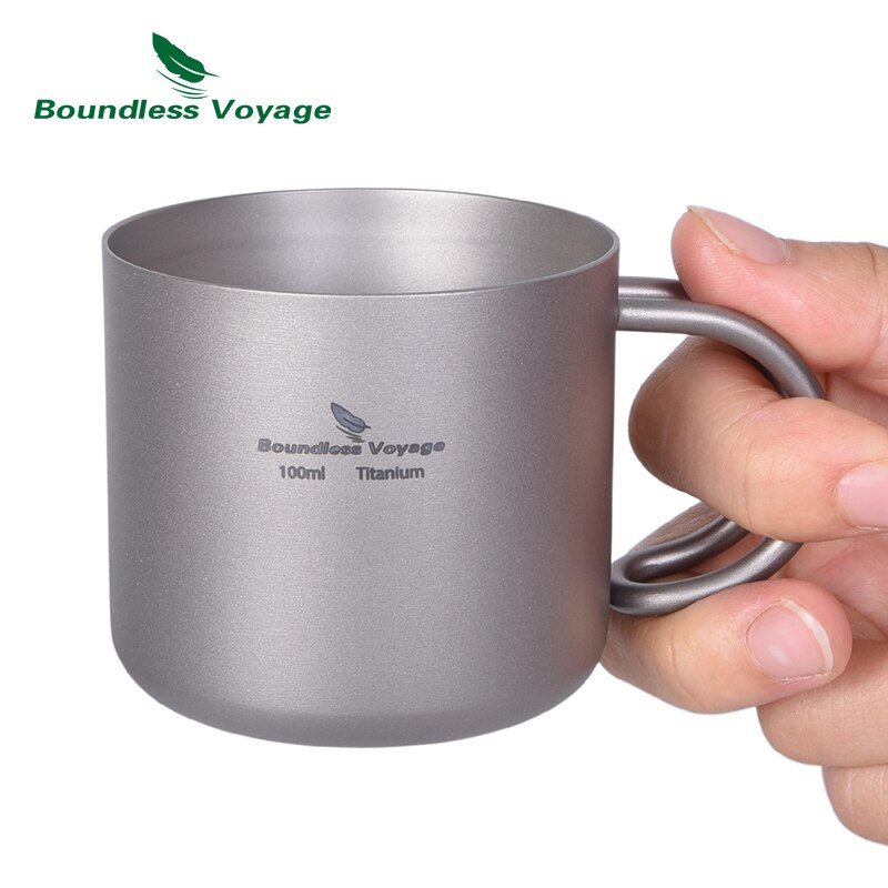 Taza de doble pared de titanio con mango para vino, café, té, acampada al aire libre, Picnic, 100ml