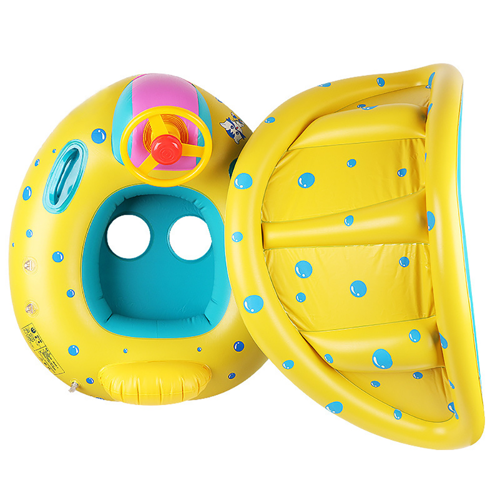Kids Swimming Boat Inflatable Baby Swimming Ring Infant Swimming Pool Float Adjustable Sun Shade