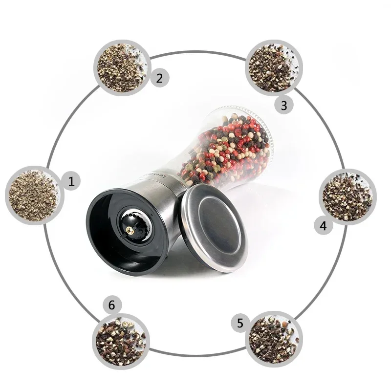 Salt And Pepper Grinder Refillable Stainless Steel Shakers With Adjustable Coarse Mills Portable spice jar containers
