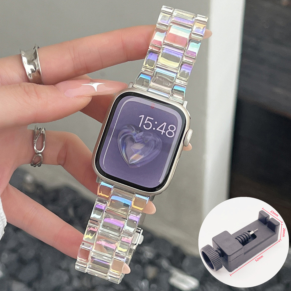 Resin urrem til apple watch series 10 9 8 7 6 rem 41mm 49mm klar rem stål iwatch  se 44mm 40mm 45mm 46mm 42mm ultra 2: Sort gul / 12mm