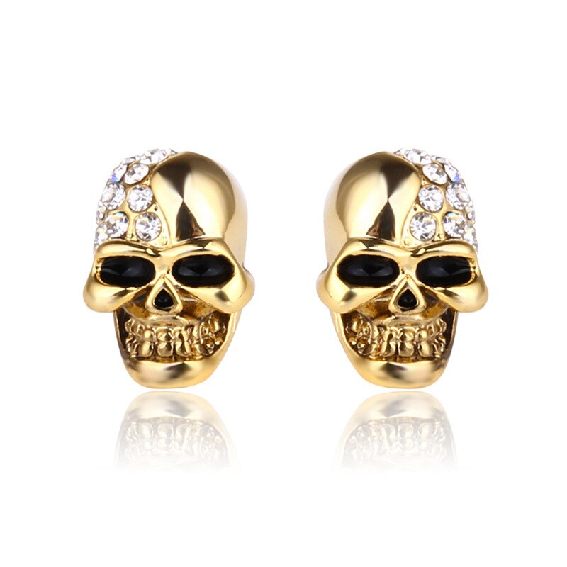 punk round shiny gold silver skull Clip Earrings , men and women jewelry: 18K Golden