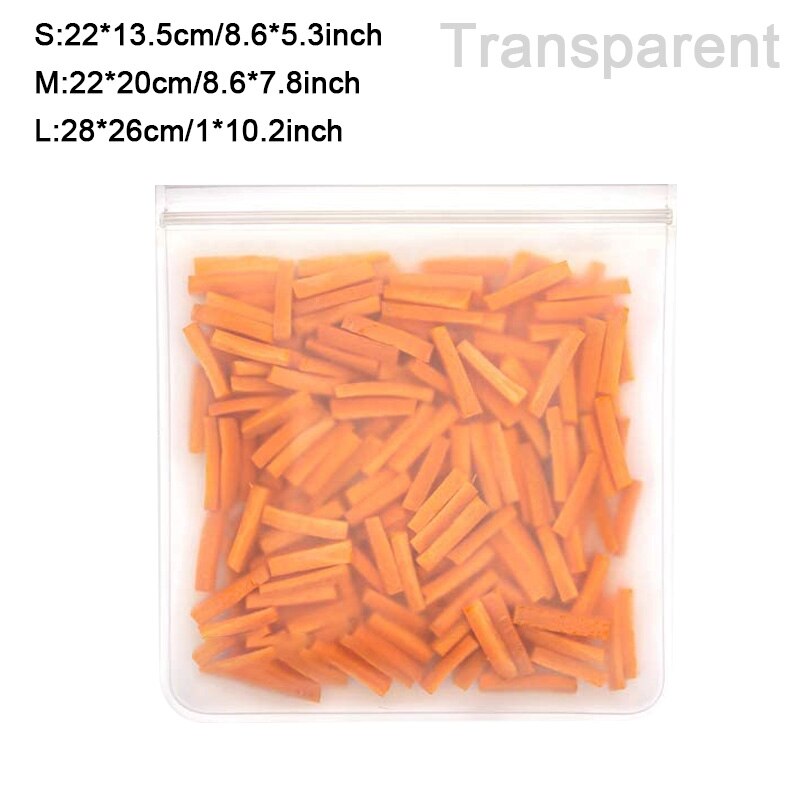 Reusable Food Container Bags Large Reusable Freezer Bags BPA Free, Leak Proof Plastic Gallon Bags For Fruit And Vegetable Snacks: Transparent / L