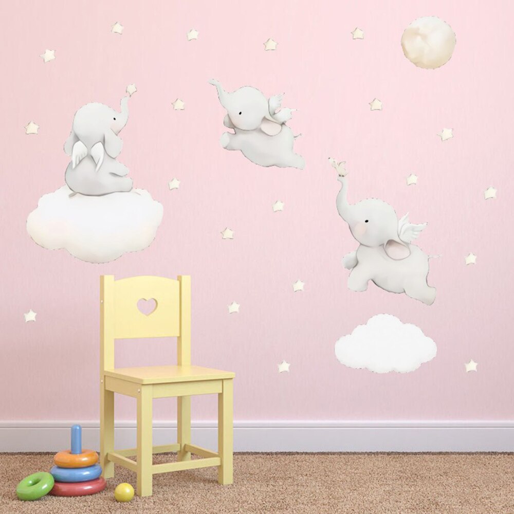 Flyvende elefant væg dyr væg klistermærke væg kunst indretning til børn soveværelse baby børnehave aftagelig hjem baggrund dekoration