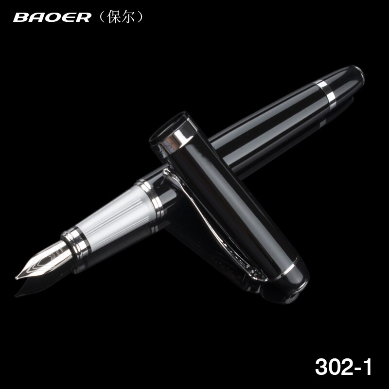 Baoer Luxe Zwart En Zilver Clip Vulpen 0.5 Mm Metalen Inkt Pennen Met Case