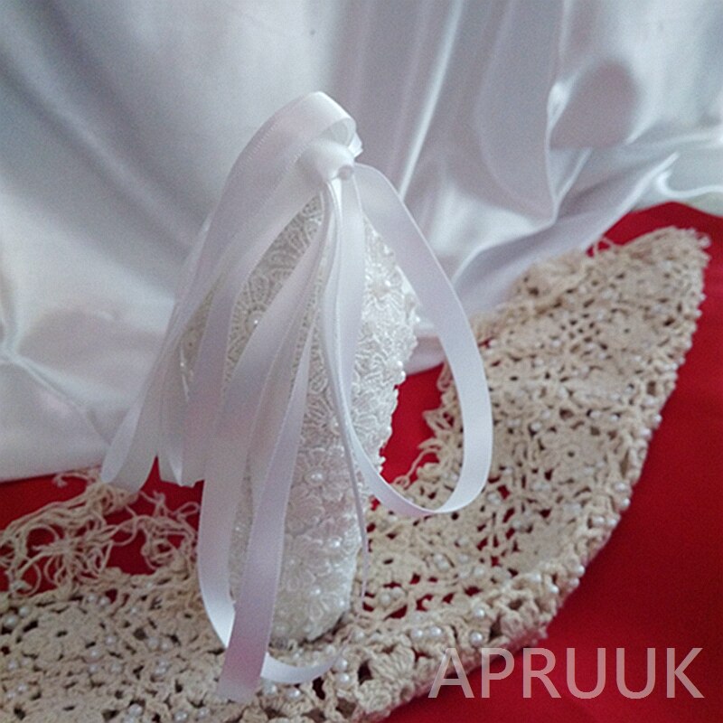 Plus size 41 42 super hoge 11cm wedges hakken off white kant bruidsschoenen bruid luxe handgemaakte parels bruidsavond feest pump