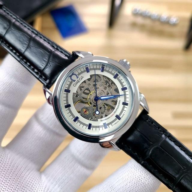 Omega- Brand Automatische Mechanische 007 Horloges Mannen Waterdichte Skeleton Polshorloge Met Vrouwen Mannen Lederen Band: 9