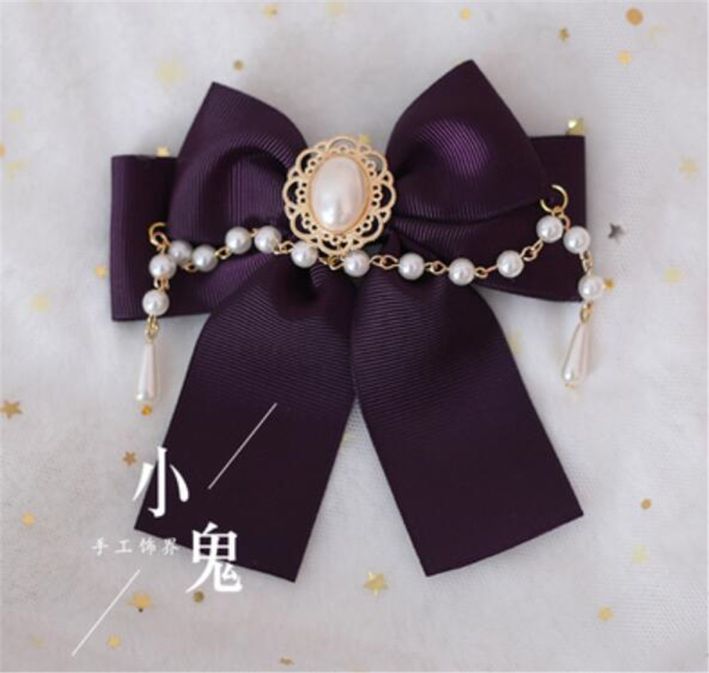 Lolita-épingle à cheveux en chaîne en perles pour femmes, accessoires pour cheveux, Cosplay, avec nœud papillon, Kawaii, accessoires pour cheveux, pince latérale B500: dark purple