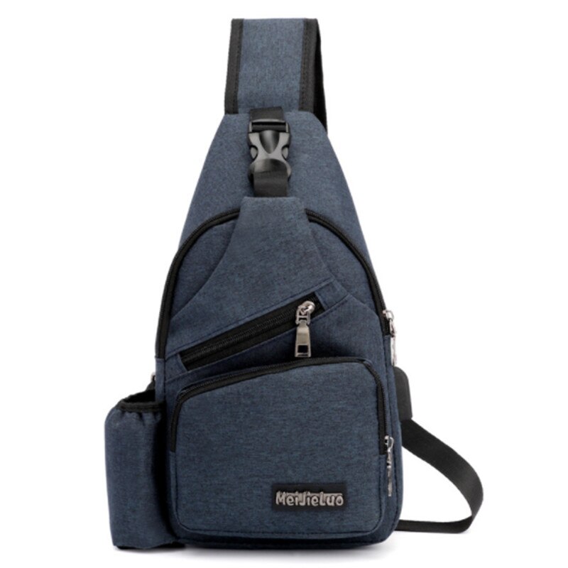 Unisex External USB Charge Chest Bags Male Men Chest Waist Pack Antitheft Travel Crossbody Bags For Men Sling Shoulder Bag: Blue