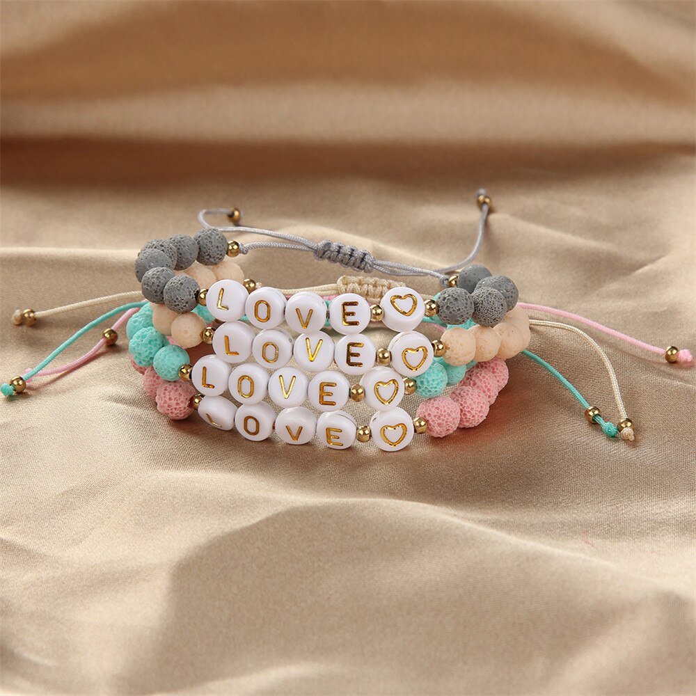 Boho 12 stuks/partij dames heren liefdesbrief kralen bedels armband set gevlochten verstelbare touwketting handgemaakte paar enkelband strandsieraden