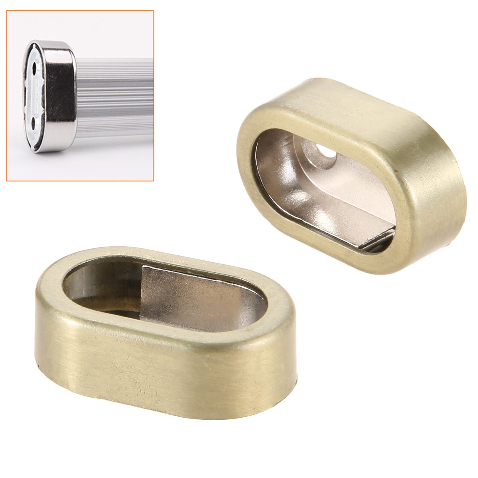 2Pcs 15-16mm Diameter Zinc Alloy Oval Closet Pole Socket Wardrobe Flanges Rod Tube Holder Shower Curtain Rod End Support Bracket