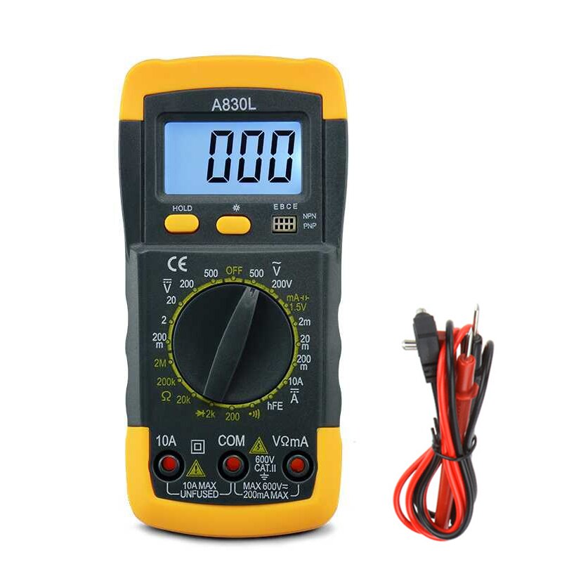 Mini Digital Multimeter with Buzzer Overload protection Safety Voltage Ampere Ohm Tester Probe DC AC LCD Black red: yellow-black