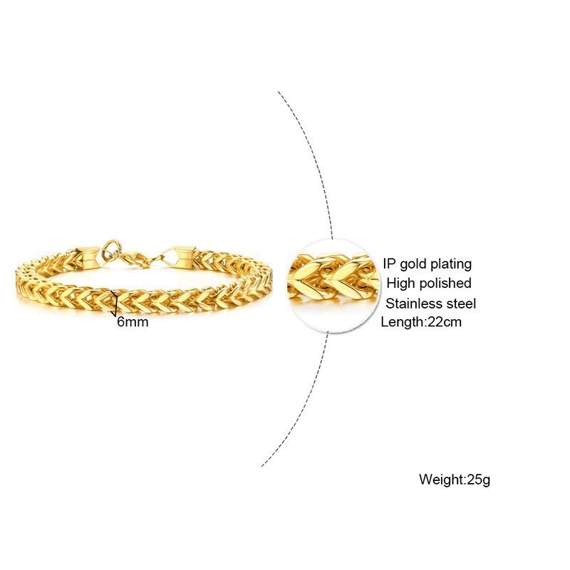 Vnox, pulseras de cadena de 6mm de ancho para hombres, joyería de acero inoxidable, pulsera de eslabones pulidos de 8,66 pulgadas