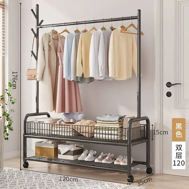 Movable Clothes Rack Floor Hanger Stand Storage Wardrobe Hat Stand Storage Box Bedroom Furniture perchero de pie Coat Rack Hook: VIOLET/紫罗兰