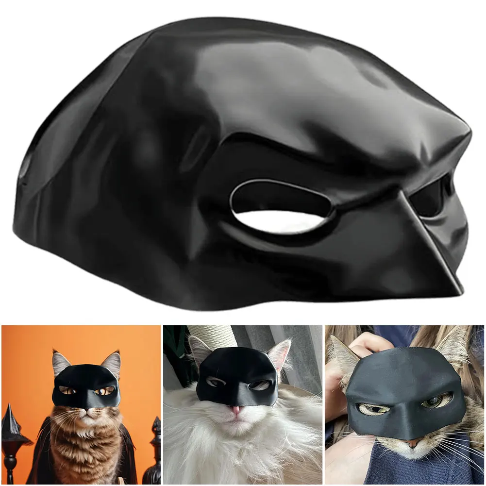 Black Cat Bat Cool Man Mask Avenger Cute Superhero Pet Hat Bat Matte Man Mask for Cat and Dog Halloween Cosplay