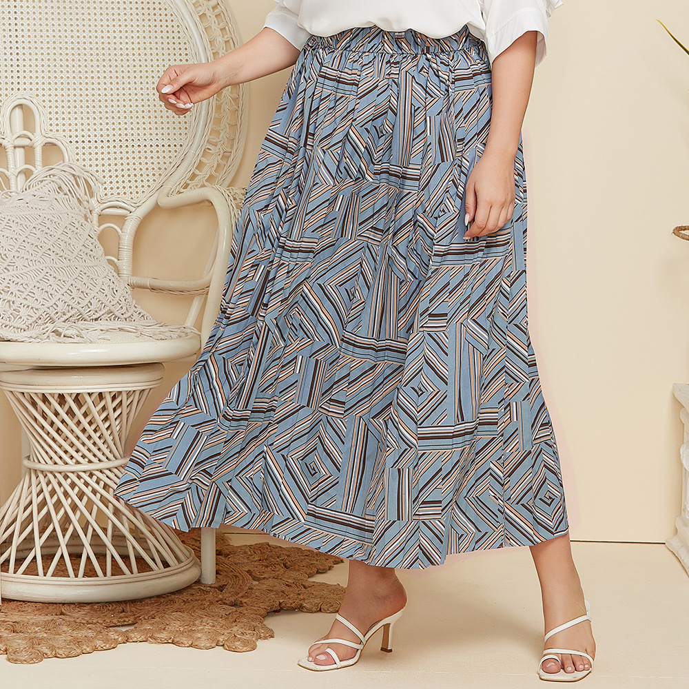 2024 Lente En Herfst Plus Size Dames Geometrische Print Plooirok Losse Lange Rok Jr119: XXL