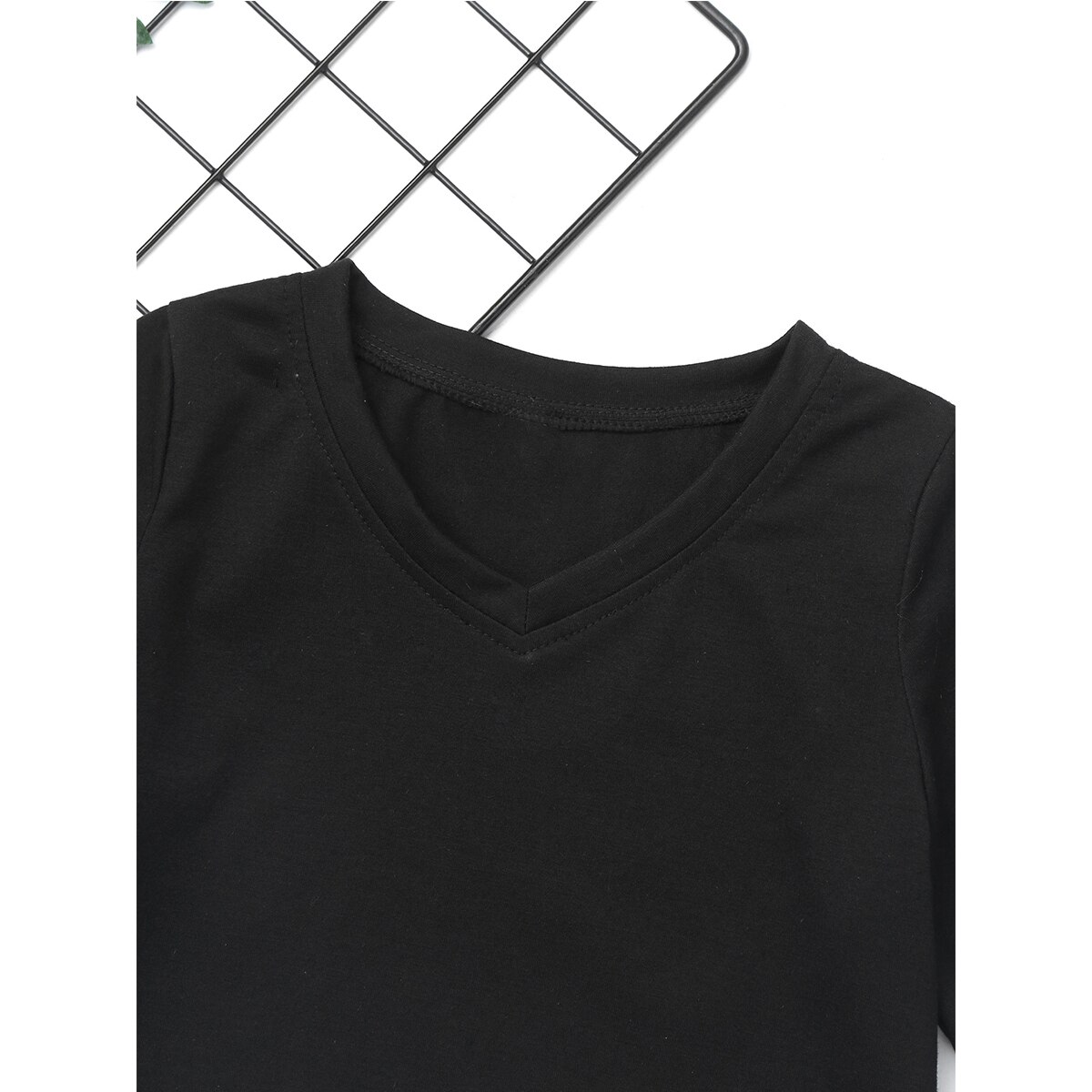 T-shirt estiva per ragazze T-shirt tinta unita scollo a V manica corta T-shirt in cotone per bambini abbigliamento per ragazze T-shirt per bambini Casual abbigliamento