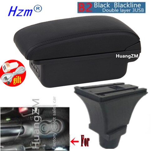 For Fiat 500 Armrest box Interior special Retrofit parts Center Car Armrest box Center Storage box USB: B2 style black line