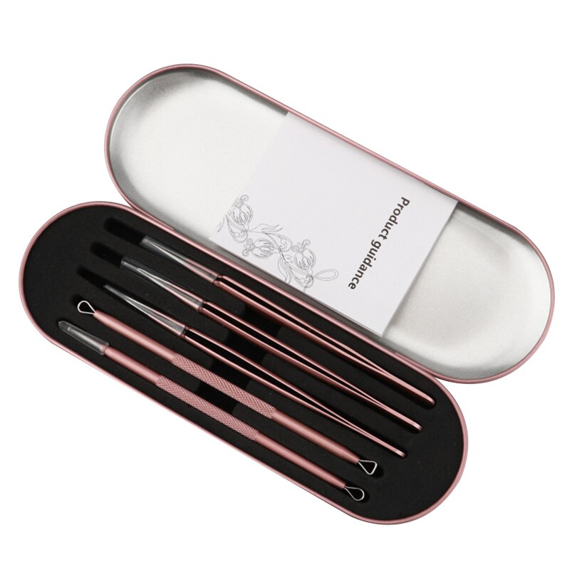 5Pcs Blackhead Remover Pimple Tool Kit Blackhead Extractor Tool Blemish Whitehead Popping Tool with Portable Metal Case: Default Title