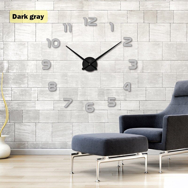 moderne 3D DIY Wanduhr Acryl Spiegel Wand Aufkleber Uhr Hause schmücken Uhren Metall Zifferblatt Mit Stumm Bewegung uhr: gray / 37 inch