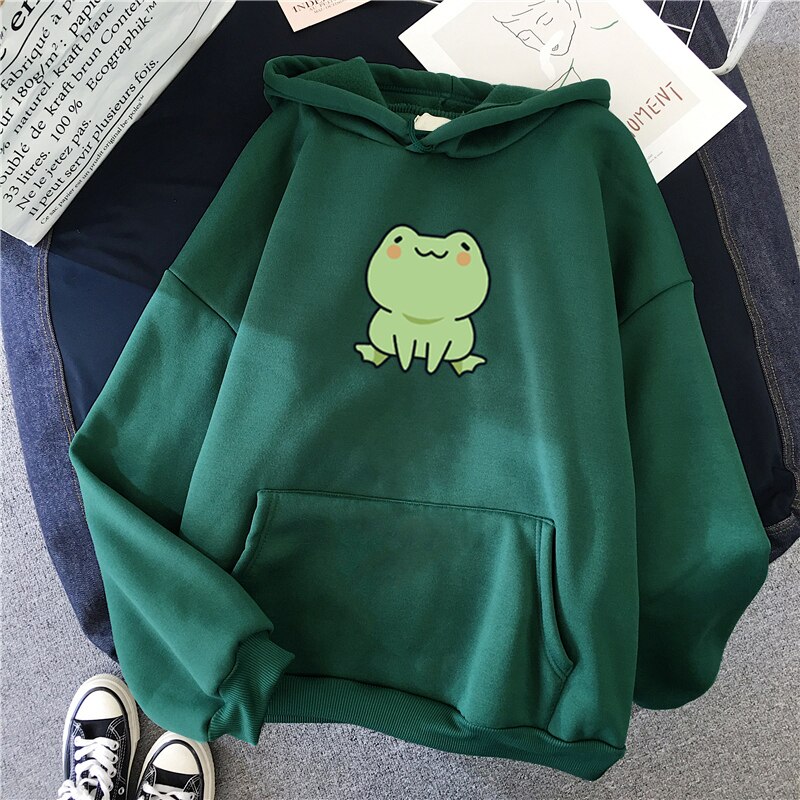 Sweat-shirt grenouille, vêtements de dessin animé, Harajuku, manches longues, capuche Kawaii pour filles, sweat à capuche polaire d'hiver avec poche, hauts verts: L / Marine Bleu