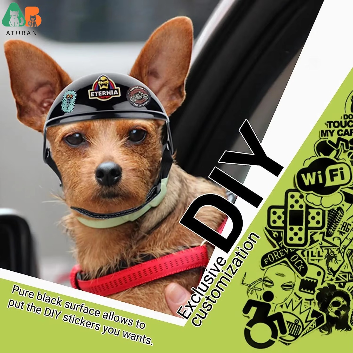 ATUBAN Lunettes pour chiens de petite taille avec casque, 2 lunettes de soleil pour chiens et ensemble de casques pour chiens de petite et moyenne taille pour la conduite en plein air et la marche