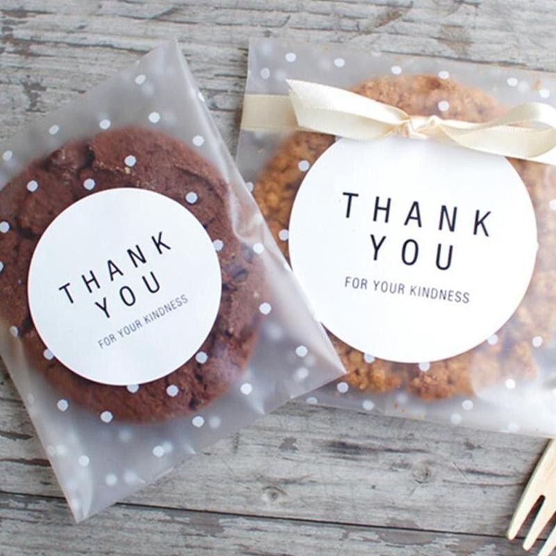 100 stk gennemsigtig kiks pose plast cellofan polka dot slik cookie emballage poser jul diy selvklæbende pose