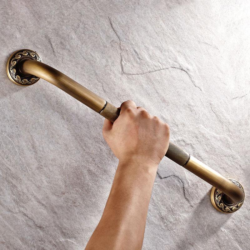 TT Antike soild messing carving bad zubehör bronze runde basis wand montieren bad hardware set wc pinsel halter: Handrail