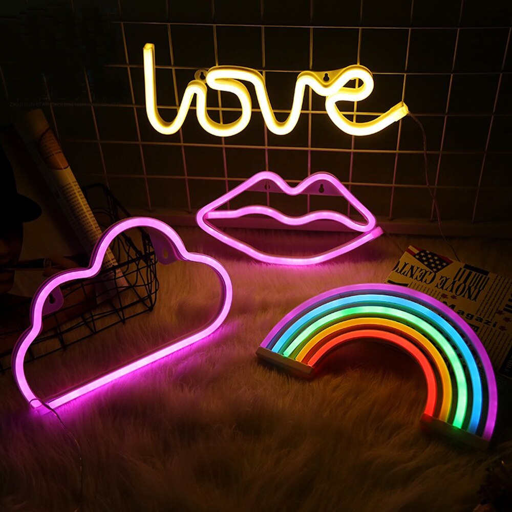 Led Neon Licht Regenboog Lamp 5V Led Verlichting Usb/Batterij Aangedreven Tafel Nacht Lampen Thuis Party Woonkamer muur Decor Voor Kids