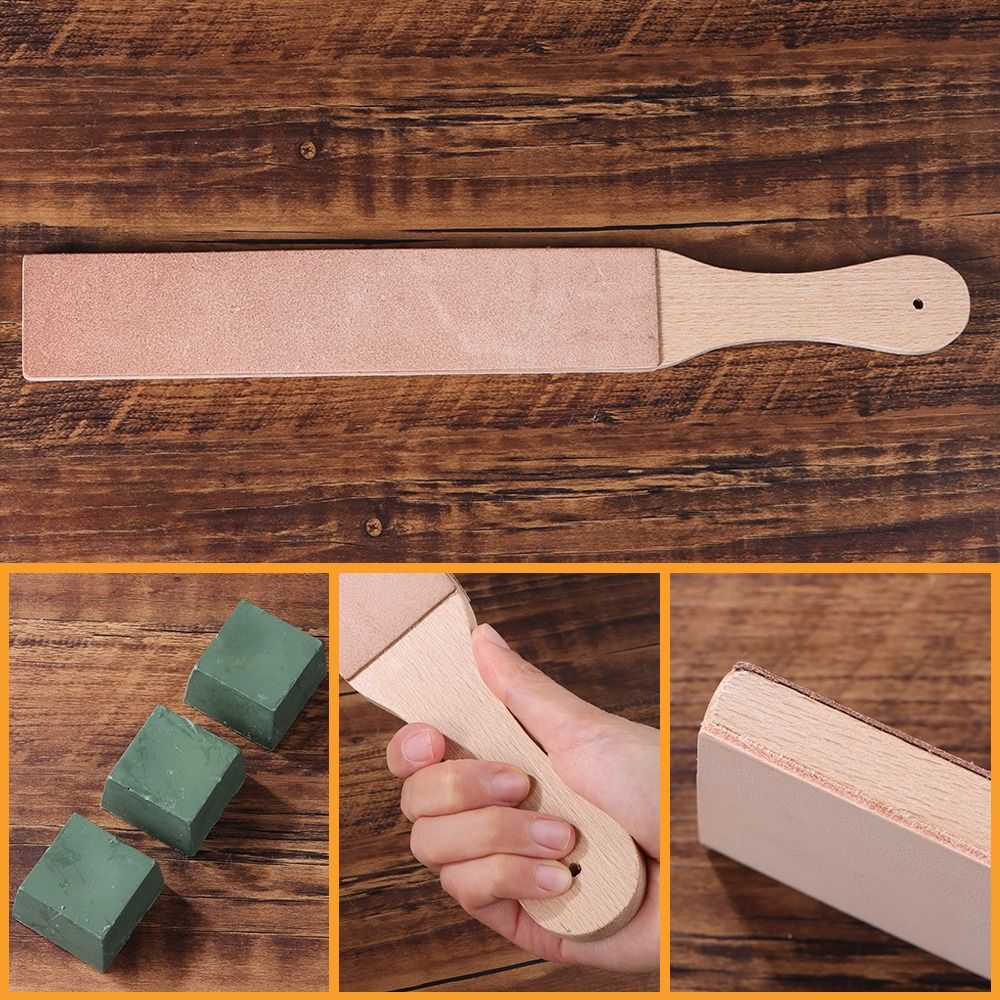 For Knife Sharpening Sharpening Knives Knife Strop Set Double-sided Leather 14"x 2" Stropping Block Kit With Polishing Compound