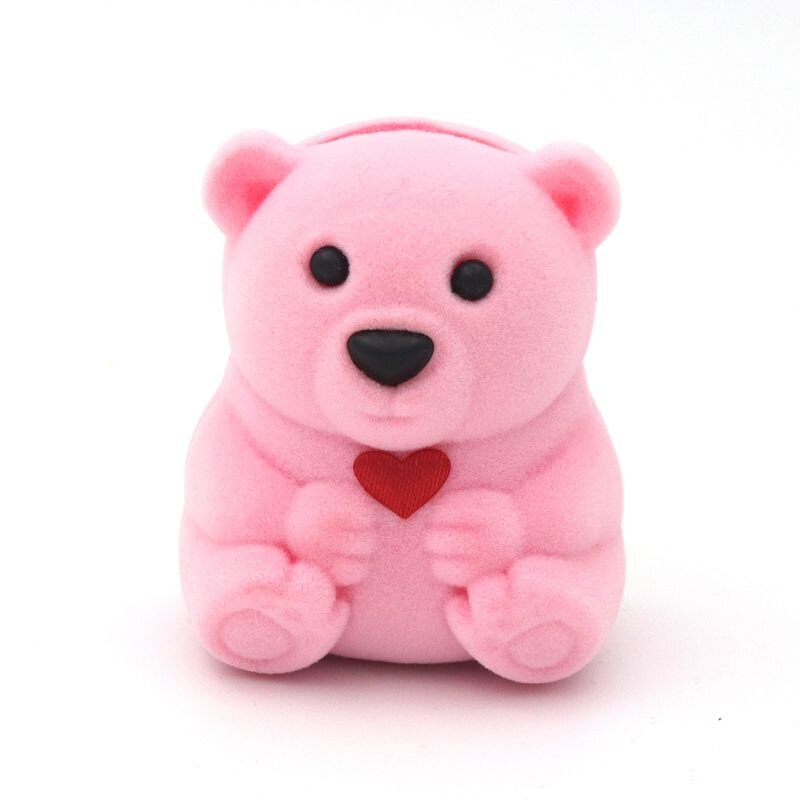 9 Panda, oso, estrella, pez, Cisne, Tortuga, caja de joyería, anillo, pendientes, collar, baratija, almacenamiento, soporte de exhibición,: Pink Bear