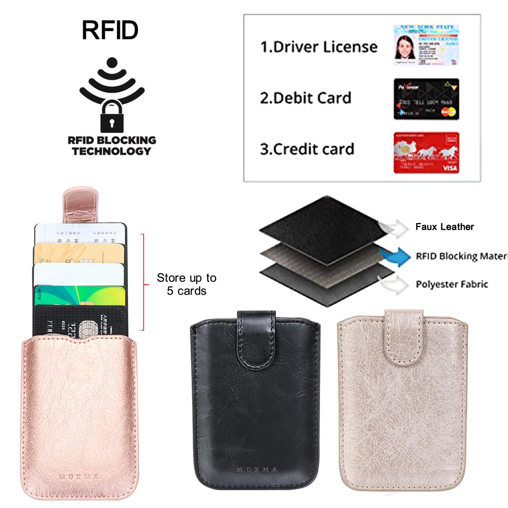 1Pc custodia a portafoglio per telefono di moda calda 5 tasche per carte Stick sul telefono porta carte d'identità borsa in pelle PU custodia adesiva per credito