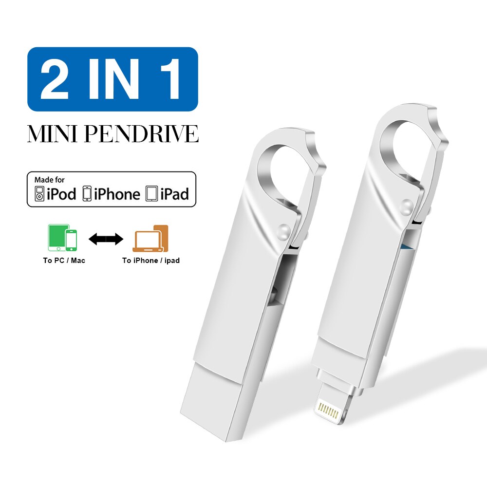 Usb Flash Drive 8GB16G32G64G128G256GB Voor Ipad Iphone 5S/6/6S/7/7Plus/8/X/Xs/Xr 3in1 Pendrive Usb Memory Stick