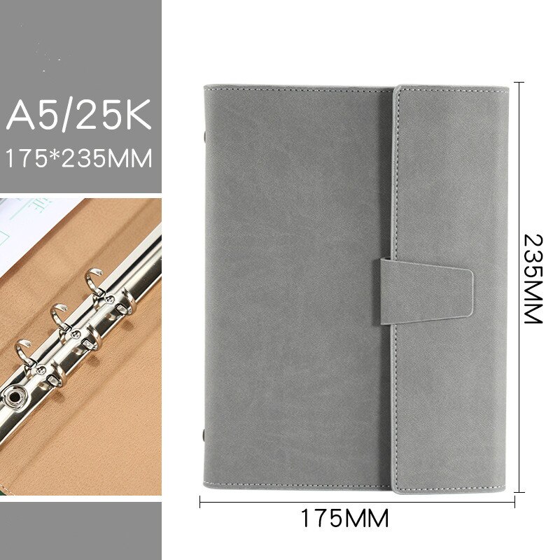 A5 Clipboard Folder Padfolio Business Leather Organizer School Office Organizer 6 Ring Binder Manager Writing Pads Portfolio: Light Grey