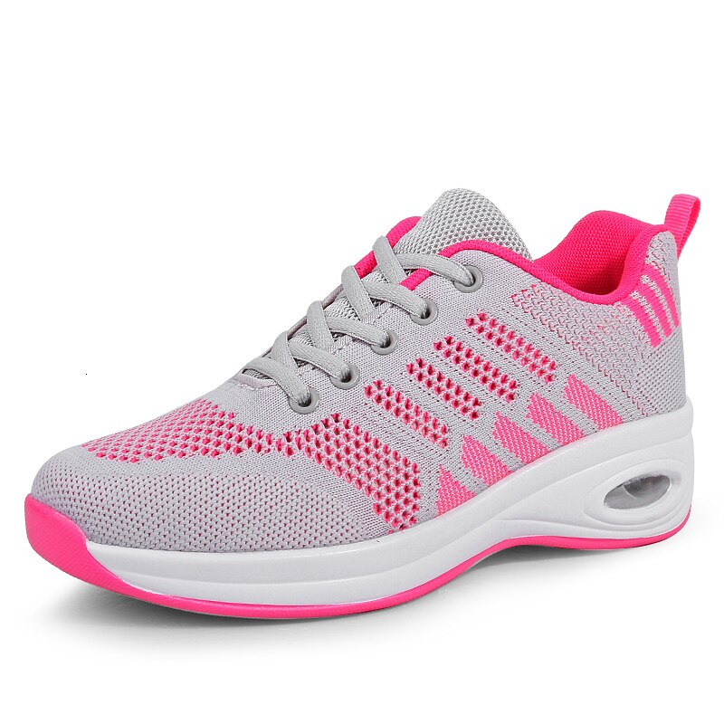 4 CM High Heel Sport Shoes Women Breathable Mesh Sneakers Air Cushion Soft Sole Gym Shoes Lace Up Outdoor Running Shoes Jogging