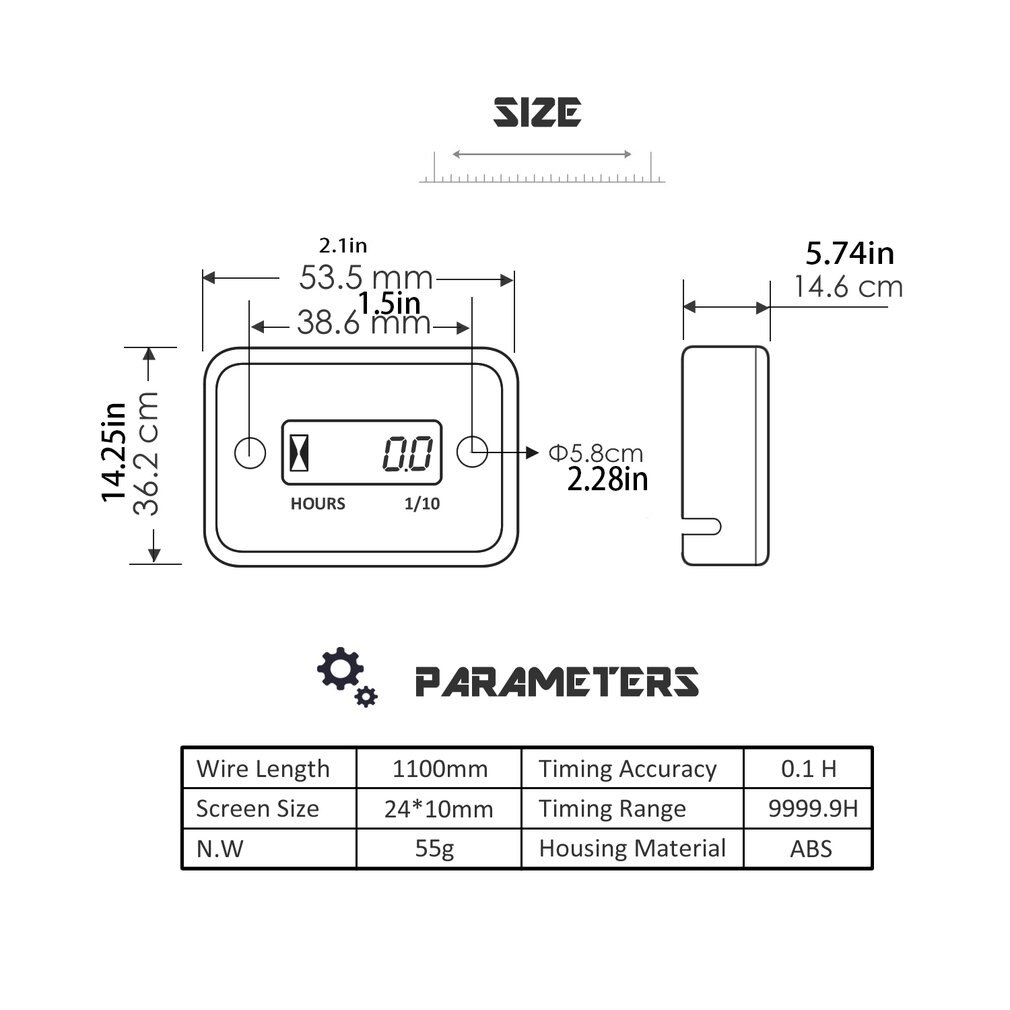 Portable Gasoline Engine Waterproof Type Induction Type Hour Meter With Line LCD Induction Type Hour Meter