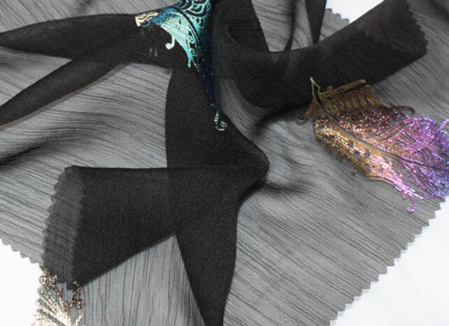 Dancing Dress Cosplay Chiffon Fabric Crepe Thin Magic Feather Fabric Cosplay Sewing Bronzing Wedding Costume DIY: 11 BLACK