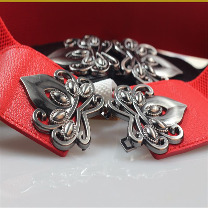 QJ CINGA Cinturón Vestido de mujer con faja Cinturones elásticos con sello de cintura ancha para mujer Faja versátil Rojo Negro 65 cm-85 cm Cinturon