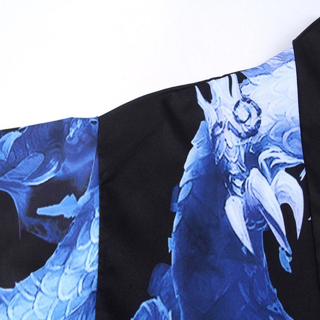 Water Dragon Printed Kimono Cardigan Men Summer Haori Samurai Kimonos Karate Streetwear Shirt Kimono Mens Haori Yukata#19