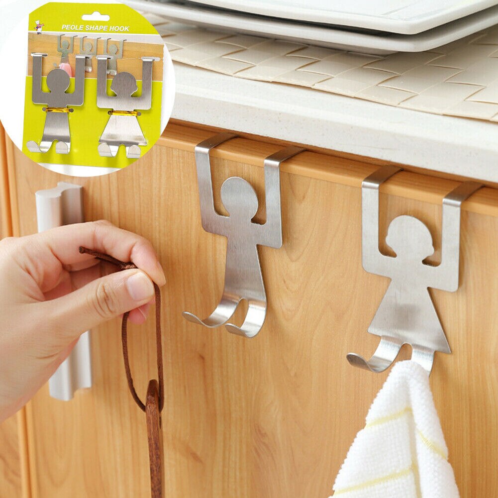 2pcs Hooks Stainless Steel Lovers Shaped Hook Kitchen Hanger Clothes Storage Rack Tool Home Storage