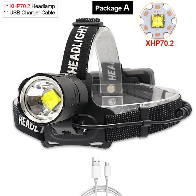 100000LM XHP70.2 LED Scheinwerfer XHP70 Gelb Weiß LED Scheinwerfer Angeln Camping Zoomen USB Aufladbare Taschenlampe Verwenden 3*18650 batterien: A / 6000k-weiß licht