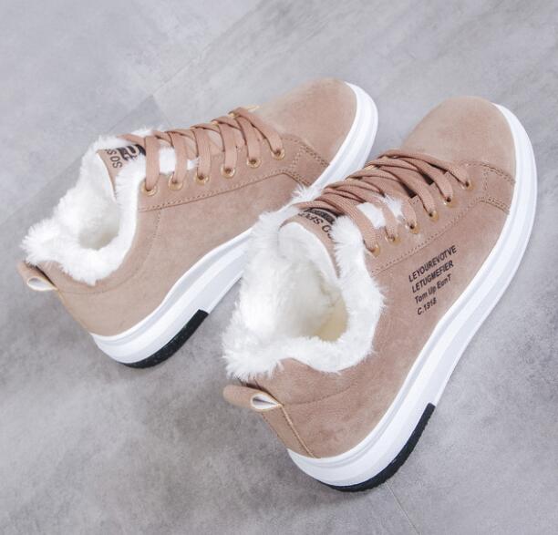 Nausk vinter kvinnor skor varm päls plysch dam fritidsskor snörskor sneakers zapatillas mujer plattform snöstövlar: Brun / 36
