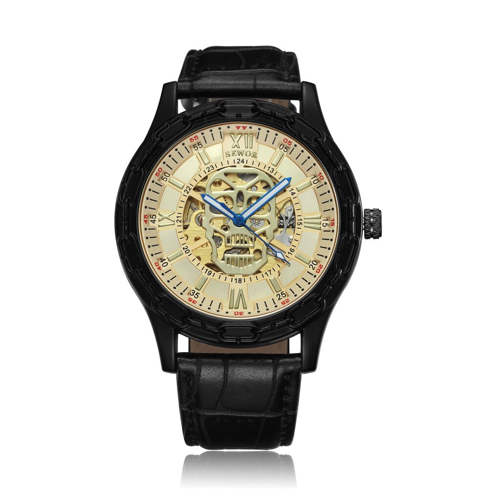 Luxe Gouden Schedel Horloges Heren Skeleton Horloges Sewor Automatische Self-Wind Mechanische Horloges Klok Relogio Masculino: 1102-05